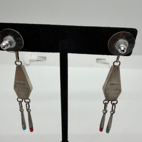 Colorful Vintage D. Lucio Inlay Dangle Earrings - Picture 2 of 2